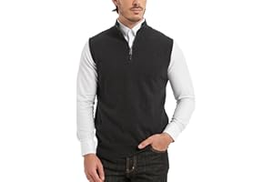 Kallspin Men’s Pure Cotton Quarter Zipper Sweater Vest V-Neck Lightweight Sleeveless Knitted Pullover