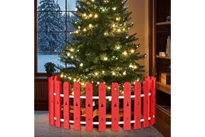 EUIJOIP Christmas Tree Fence Decor - Quick Setup Decorative Guard Freestanding Circle Barrier for Indoor Holiday Decorations, Creates a Festive & Cozy Ambiance, Red