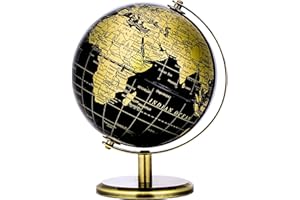 Exerz 14cm Globe Black & Golden, Mini World Globe Educational Geographic - Bronze Arc and Base