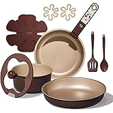 CAROTE 11pcs Ceramic Cookware Set, Pots and Pans Set Non stick, Induction Kitchen Cookware with Removable Handle, RV Dishwasher ＆ Oven Safe, RV/Camping Cookware, PFOA Free, Brown