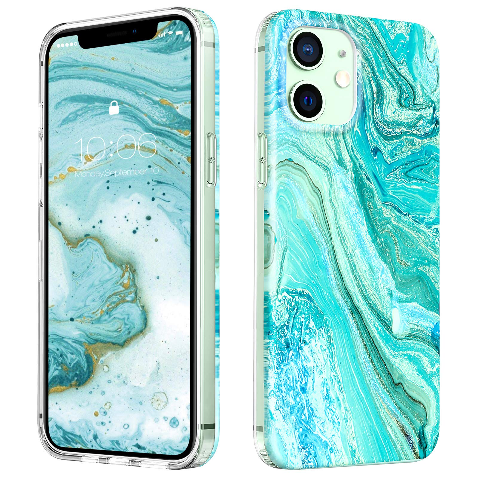 MATEPROX Compatible with iPhone 12 Pro case and iPhone 12 Cases 6.1inch,Marble Design Slim Thin Stylish Geometric Cover(Frosted Green)