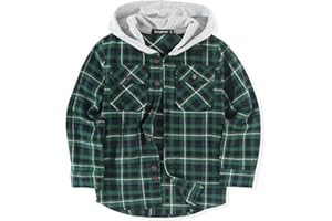 Spring&Gege Boys Flannel Hoodie Shirts Long Sleeve Plaid Button Down Shirt Jackets Casual Fall Winter Coat