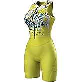 Sparx Women Triathlon Suit Tri Short Racing Cycling Swim Run (XL, Green Floral)