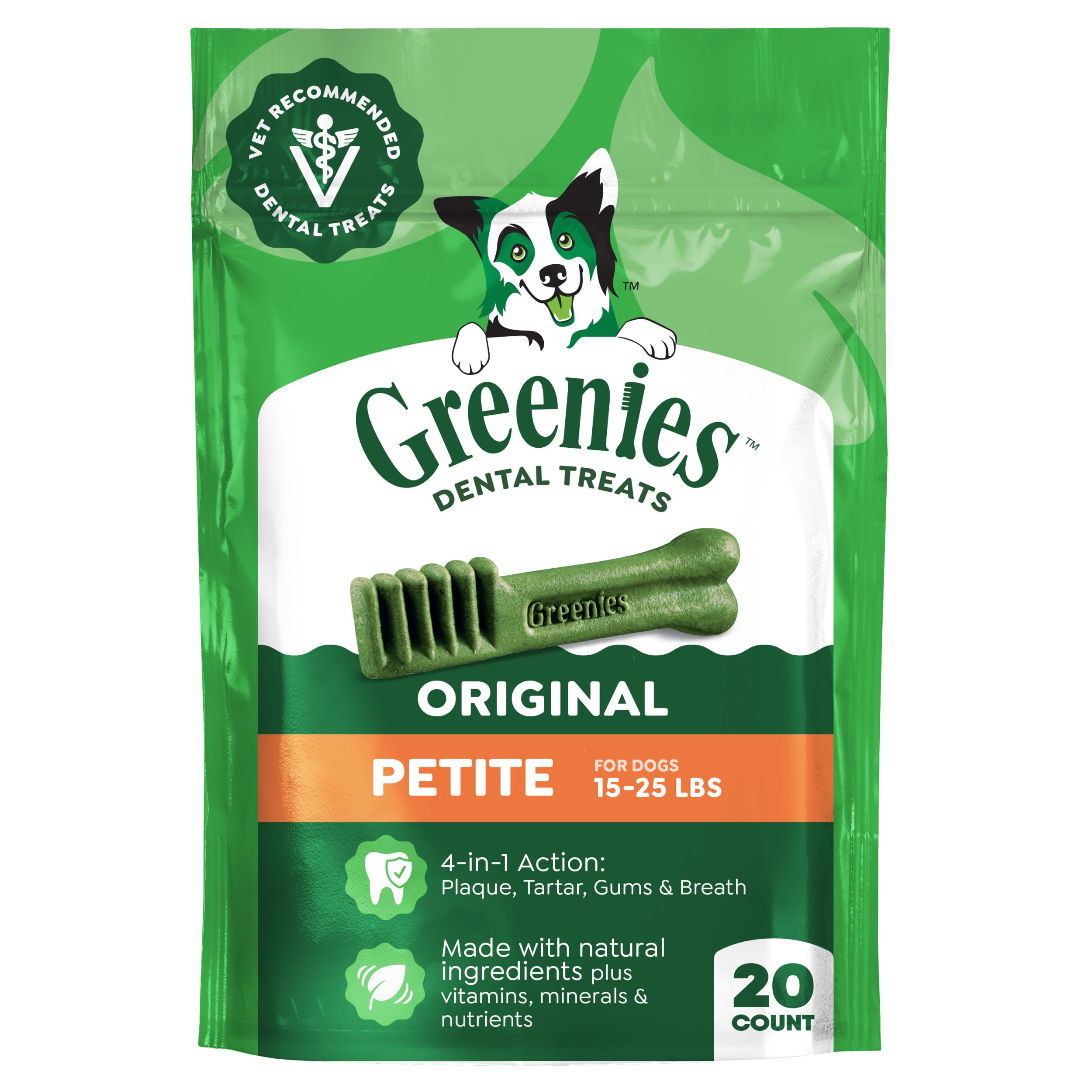 Greenies Dental Chews Petite Treats for Dogs - TREAT-PAK Package 12 oz. 20 Treats