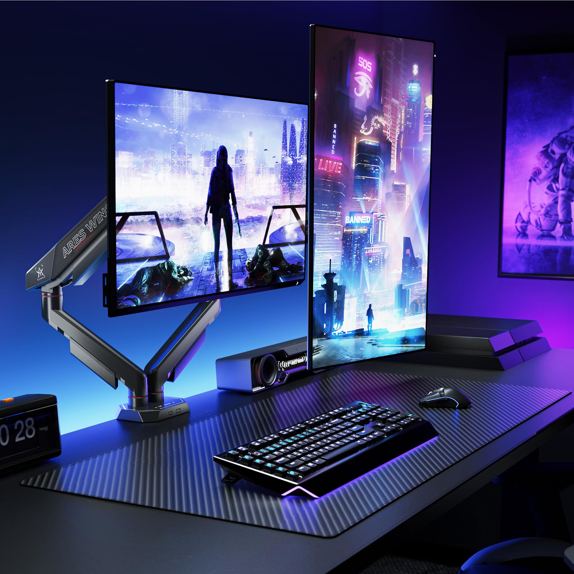 ARES WING Monitor Halterung 2 Monitore für 17–35" Bildschirme,Dual Monitorarm mit 2–12 kg Tragkraft,Bildschirmhalterung Höhenverstellbar, 75/100mm Vesa-Halterung,Schwarz 9