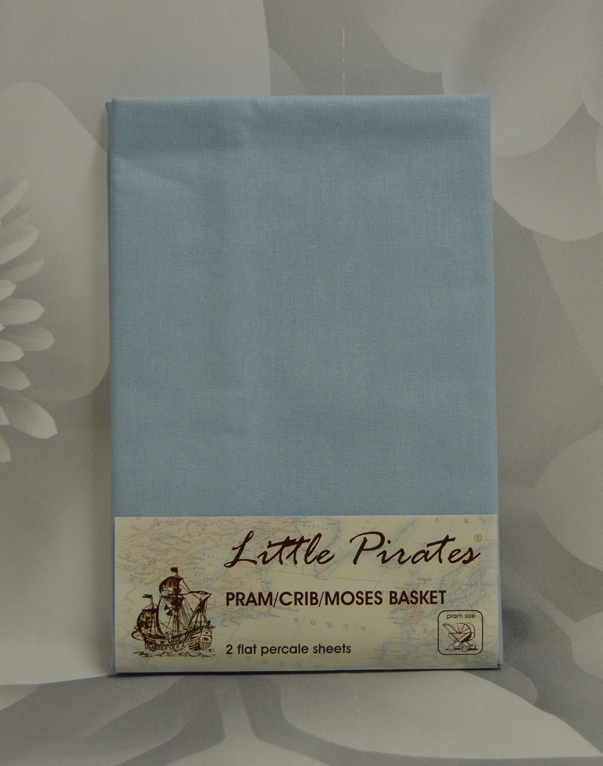 2 x Baby Pram/Crib/Moses Basket Flat Sheet 100% Cotton Blue