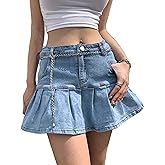 Yeokou Y2K Low Waisted Built-in Shorts Denim Skirt 2000s A-line Ruffle Pleated Mini Jean Skort for Streetwear Club