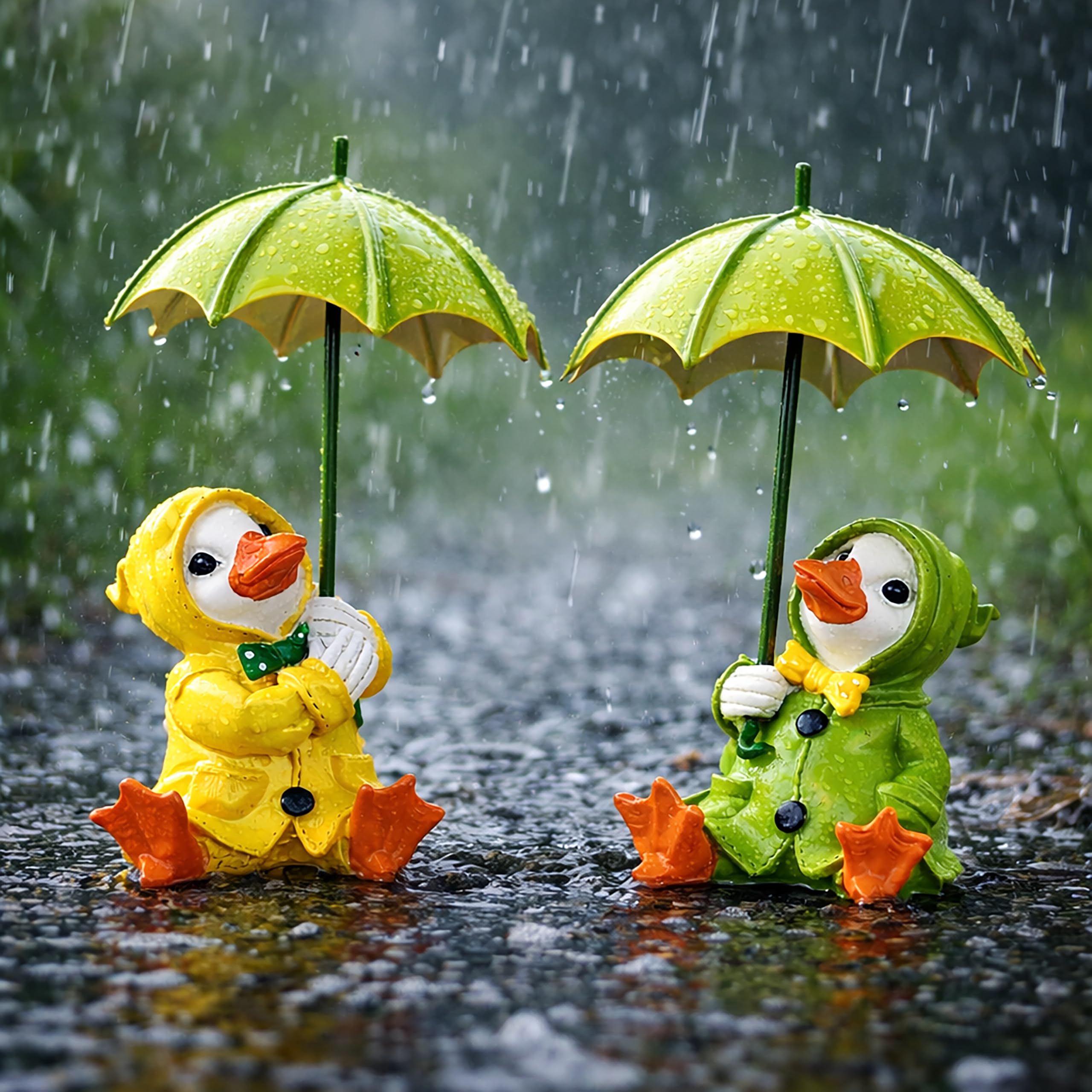 Garden Mile Set Of 2 Sitting Duck Ornaments For The Home With Detachable Umbrella Outdoor Garden Resin Ducks Figurine Statues Outdoor Patio Decoration Weatherproof Duck Figures
