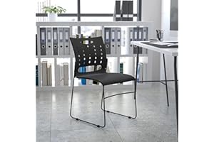 EMMA + OLIVER Black Sled Base Stack Chair with Carry Handle and Air-Vent Back
