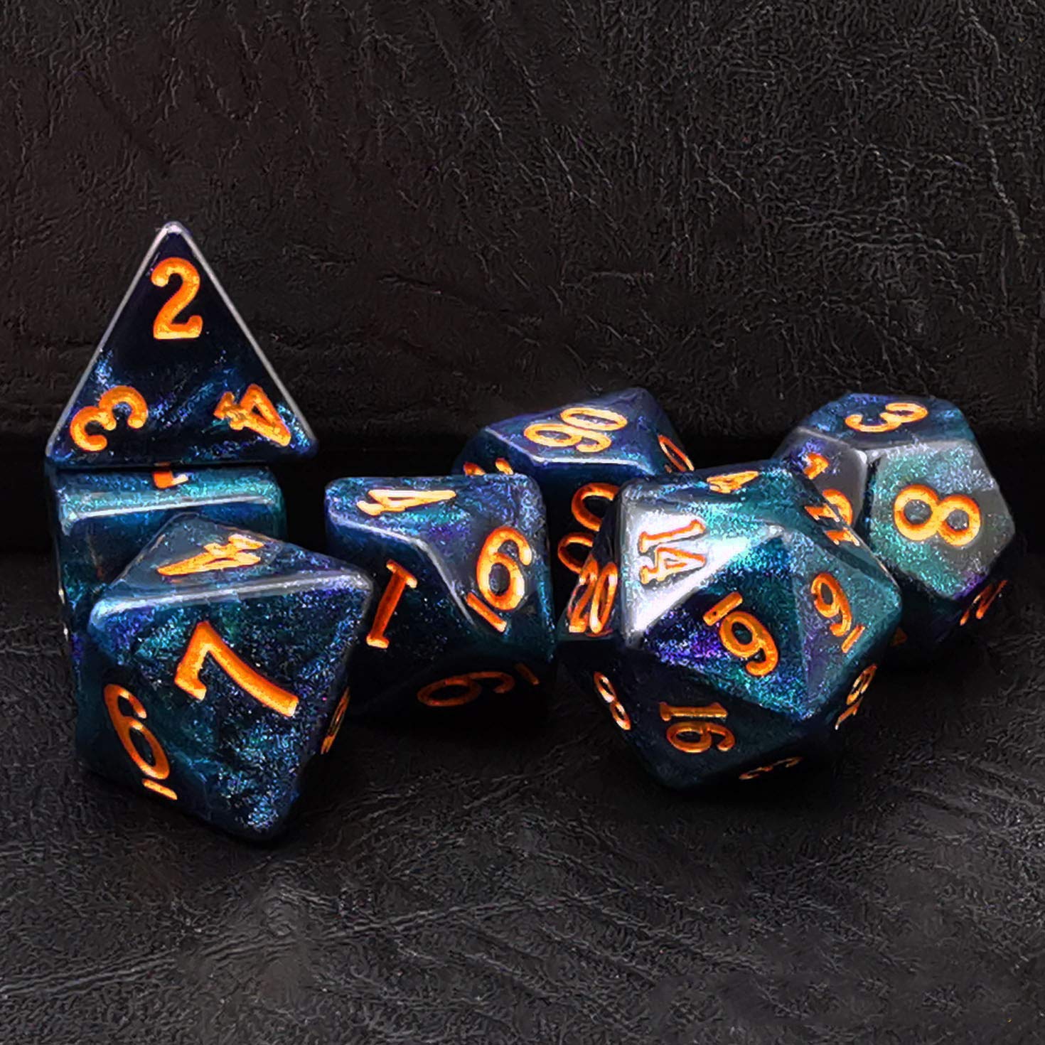 Bescon Starry Night Dice Set Series, 7pcs Polyhedral RPG Dice Set Midnight, Polybag Packing