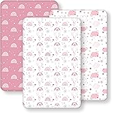 FIEMOL Baby Bedside Bassinet Sheets Fitted Girl, 33”x20” Compatible with Baby Delight Dream On Me & Most Rectangle Bedside Sleeper Bassinet Mattresses, Super Soft Microfiber Pink Rainbow