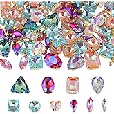50PCS Sew on Rhinestones Mixed Color Mixed Shapes Glass Rhinestones Sew on Crystal Gems Mental Flatback with Gold Claw for Crafts Clothes DIY Jewelry Making