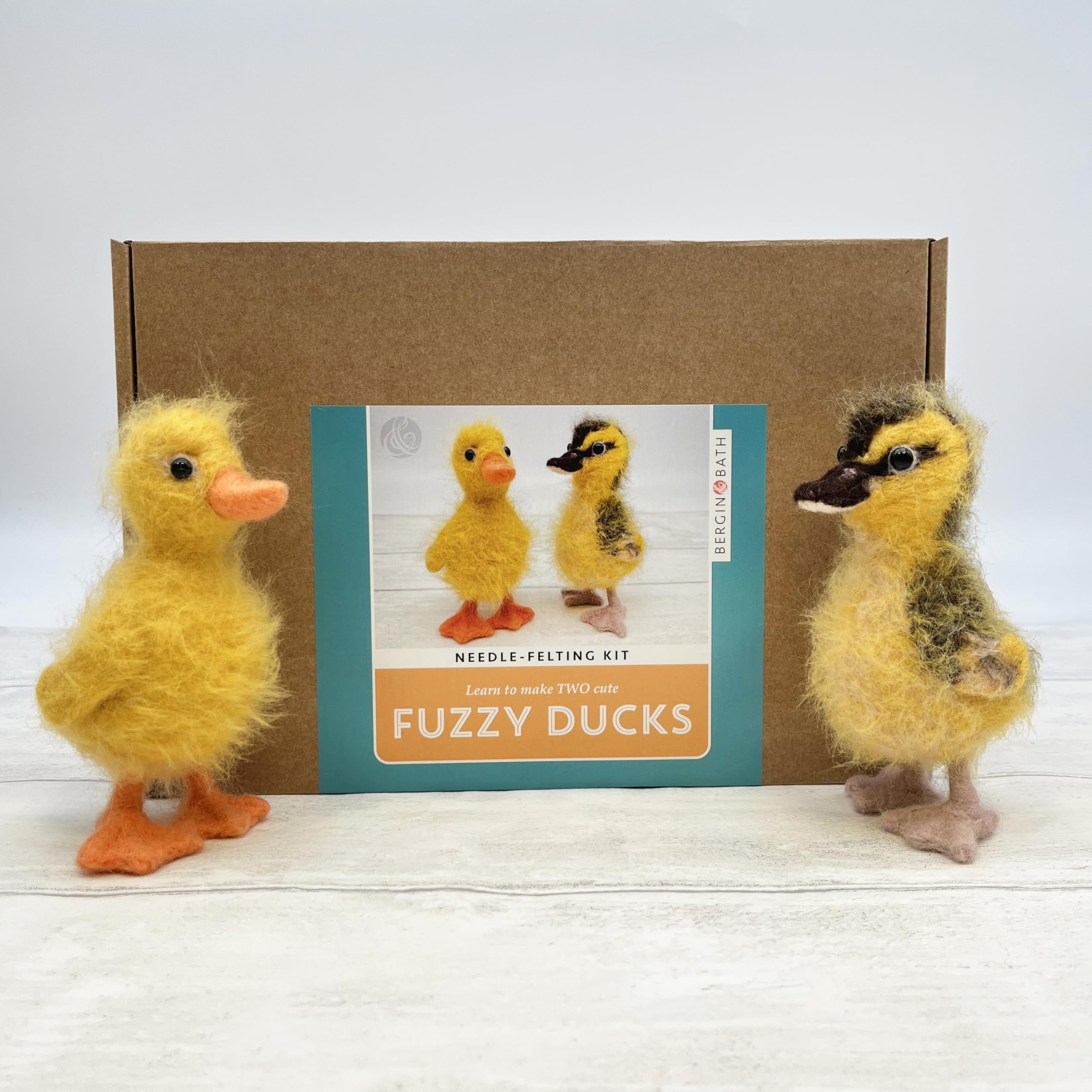 Bergin & Bath Needle Felting Kit, Fuzzy Ducks. Adult Craft Kit for Spring & Easter. Make Two Ducklings (No Felting Mat)