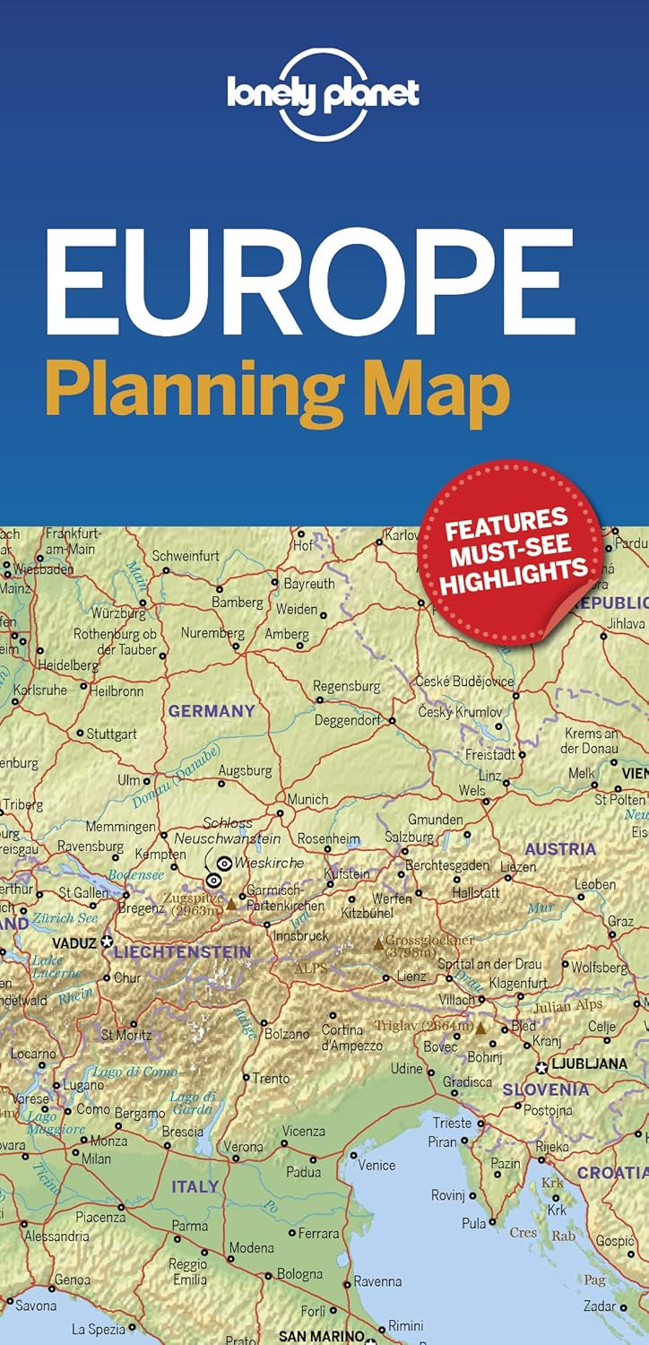 Food, Lodging & Transportation - Lonely Planet Europe Planning Map: Easy-Fold, Full Colour Travel Map with Top Attractions, Itineraries & Themed Lists | Handy Slipcase for European Adventures