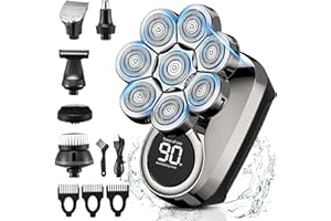 NEXT BEAUTY Head Shavers for Bald Men, 8D Upgraded 6-in-1 Bald Head Shaver, Waterproof Bald Head Shavers for Men Wet/Dry Use, LED Display Electric Razor Type-C Charging 360°Close Shave