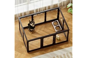 JALOVE Acrylic Dog Playpen Indoor, 10 PCS Plastic Puppy Playpen with Door, Clear PlayPen for Dog Cat Rabbit Ferret, Preferable Small Dog Cage, Easy Assemble Pet Pen, 50" L x 33.5" W x 24" H, Black