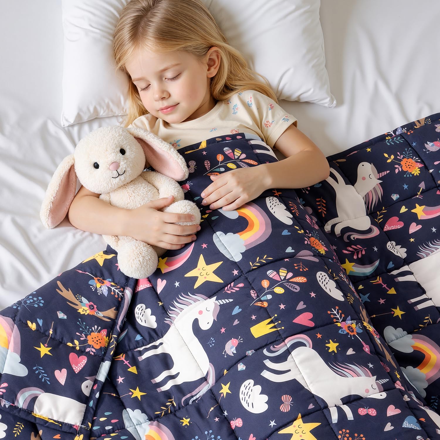 Kivik Unicorn Weighted Blanket 3lbs, Cooling Breathable Small Blankets, Soft Heavy Throw for School Calming & Bed Sleep Gifts for 4 5 6 7 + Year Old, Machine Washable, 36''x 48'', 3 Pounds, Navy Blue Image