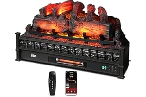 TURBRO Eternal Flame 30 in. WiFi Infrared Quartz Electric Fireplace Log Heater with Sound Crackling, Realistic Pinewood Logs, Adjustable Flame Colors, Remote Control, Thermostat, Timer, EF30-PB, 1500W