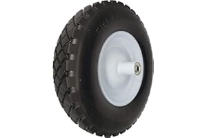 SEPC 4.80/4.00-8 wheelbarrow wheel, flat free polyurethane foam tyre with steel rim, 16" wheel diameter, 6”Offset Hub and 5/8