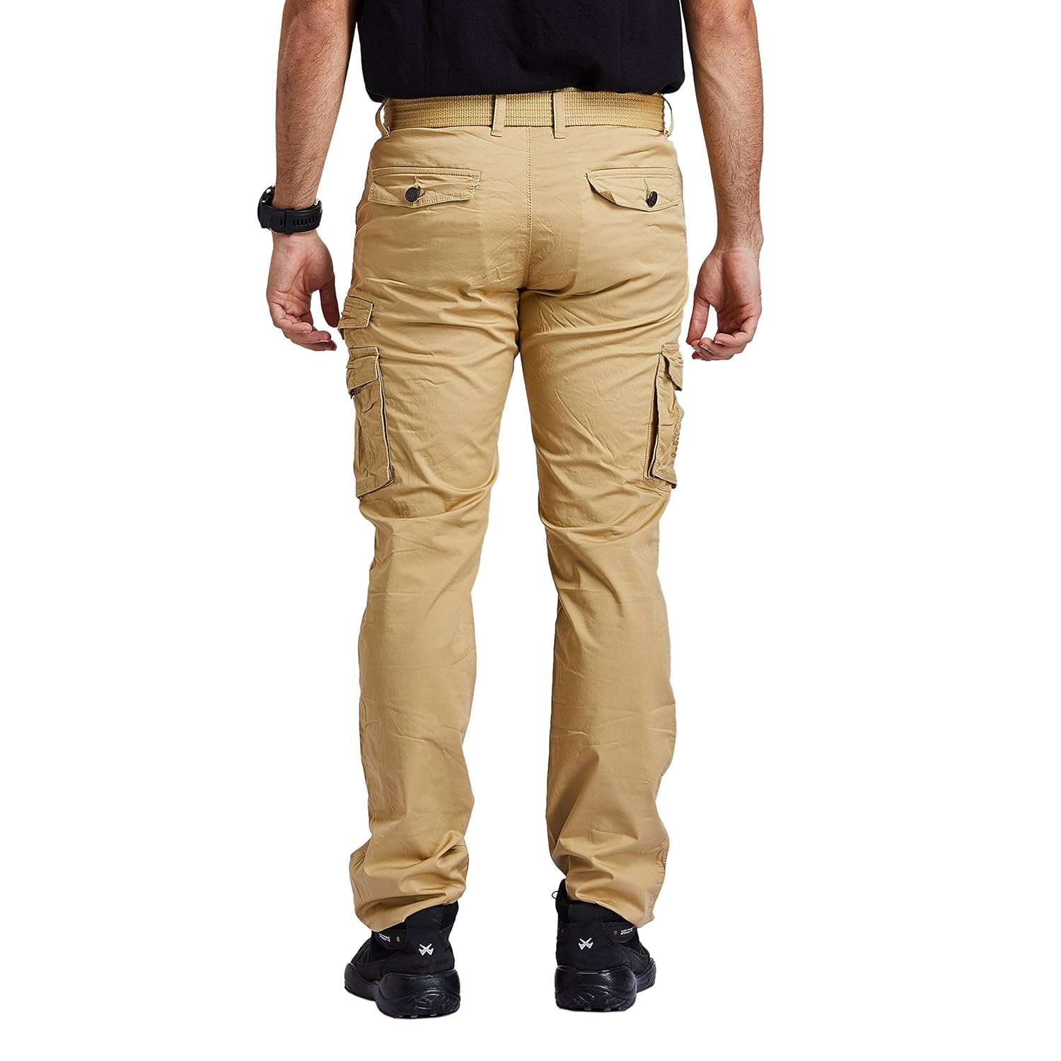 beevee mens khaki fixed waist cargo with belt