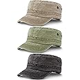 Geyoga 3 Pieces Cadet Army Cotton Caps Washed Military for Flat Top Caps Adjustable Military Style Hat Unisex