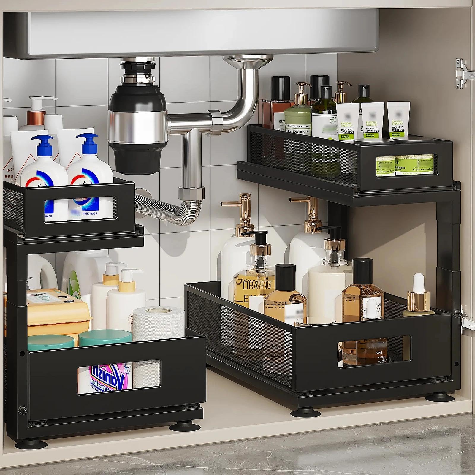 Photo 1 of Corbyles 2 Pack Under Sink Organizer with Next-Gen Ball-Bearing Slides,2-Tier Pull Out Cabinet Storage,Height Adjustable Drawer Shelf for Bathroom,Kitchen,Laundry,Cabinet,Pantry(Patent Pending)