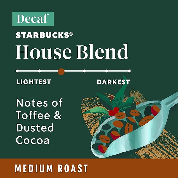 STARBUCKS K-CUP COFFEE PODS, MEDIUM ROAST COFFEE, DECAF HOUSE BLEND, 100% ARABICA, 1 BOX (10 PODS)