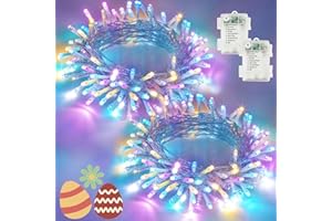 BOSSERN Easter Lights Battery Operated Fairy Lights, 2 Pack 33FT 100LED Multicolor Easter String Lights,8 Modes Waterproof Pastel Lights Indoor Outdoor, Twinkle Lights for Room Garden Party Easter Decorations