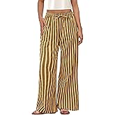PRETTYGARDEN Women's Wide Leg Lounge Pants Spring Summer Drawstring Elastic Waist Comfy Striped Pajama Bottoms Trendy Clothes