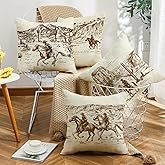 Sagielio Western Throw Pillow Covers Western Home Decor 18x18 Set of 4, Cotton Linen Pillows for Couch Living Room and Bedroom, Pillow Case Set for Cowboy Couples Boys Girls (Beige)