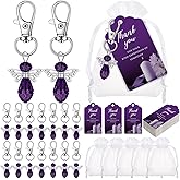 Hicarer 120 Sets Funeral Favors, Celebration of Life Favors Angel Keychains Organza Bags Sympathy Thank You Tags for Memorial Party Supplies Guest Return Funeral Gifts(Purple)