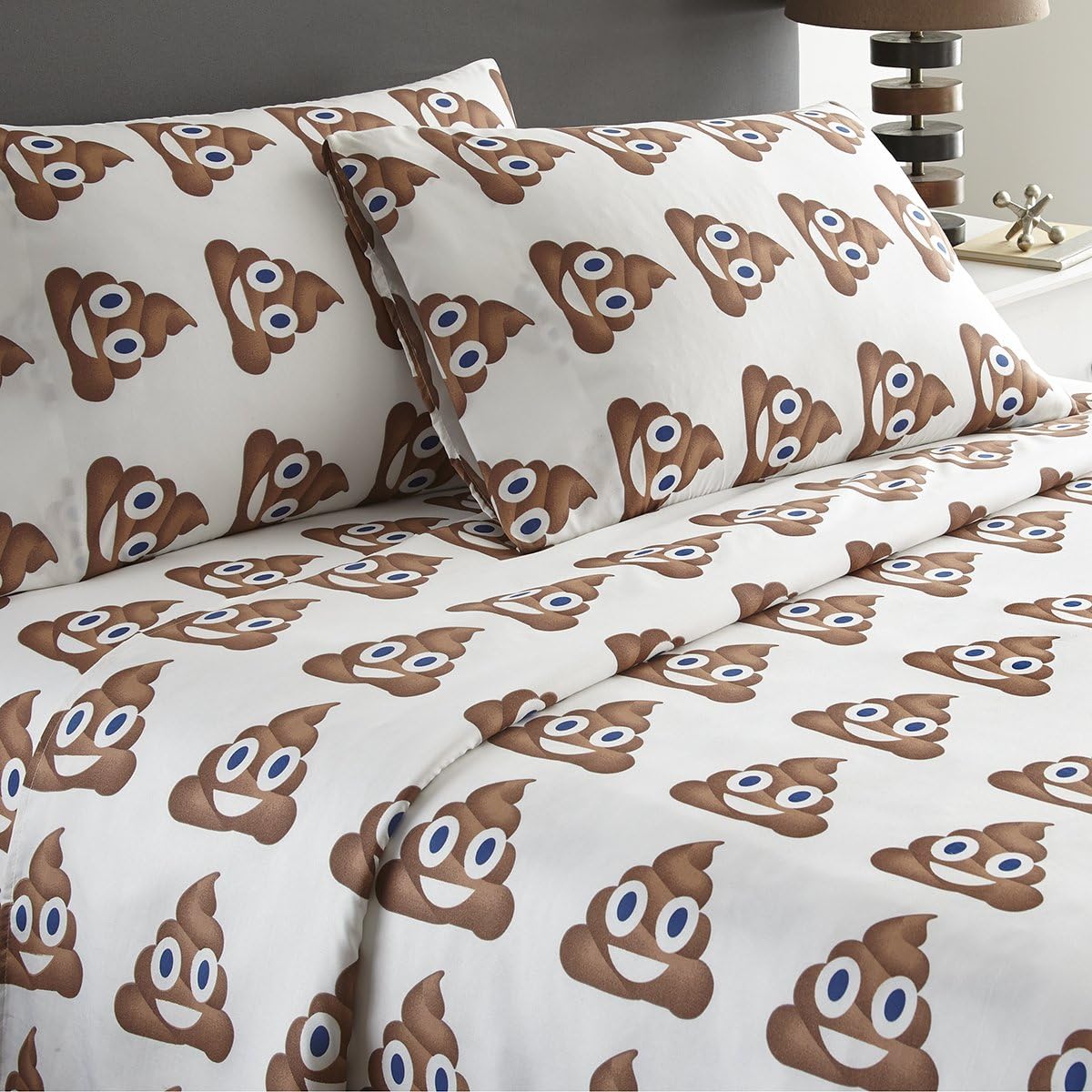 SPIRIT LINEN HOME Poop Emoji 3 Piece Sheet Set, Twin