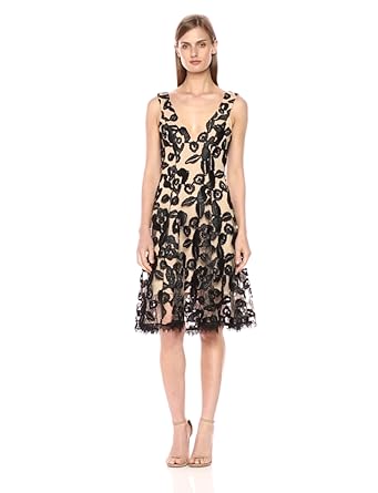 Dress the Population Women's maya floral lace fit and flare dress