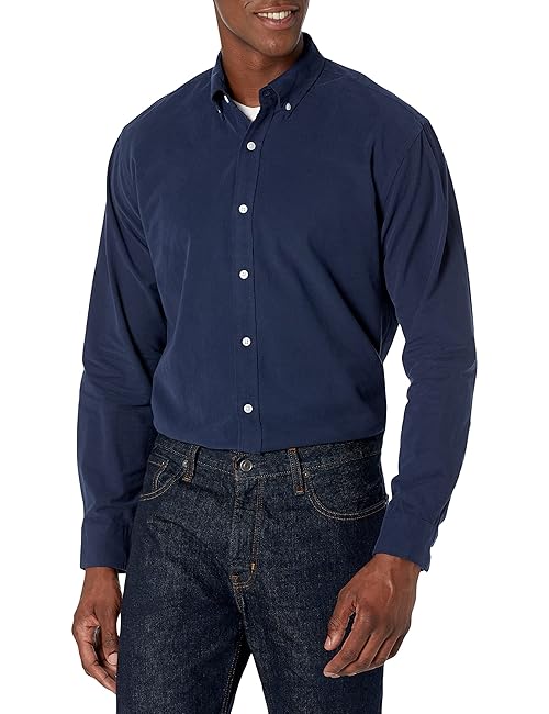 Amazon Essentials Men's Regular-Fit Long Sleeve Oxford Shirt, Navy, Large