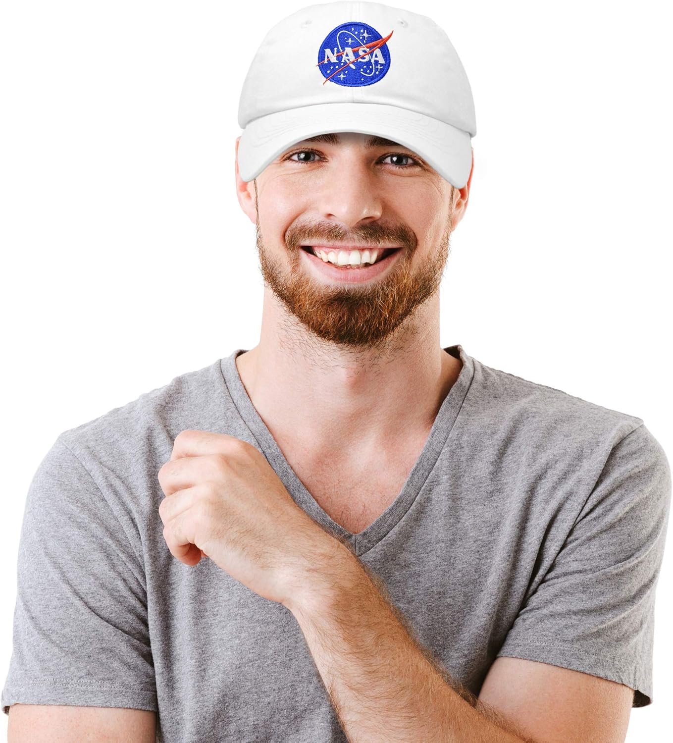 DALIX NASA Hat Soft Baseball Cap Embroidered Space Meatball Logo in White: Clothing