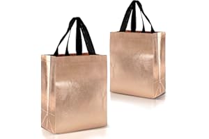 Nush Nush Rose Gold Gift Bags With Handles Medium Size - Set of 12 Reusable - Birthday Gift Bags, Goodie Bags, Party Favor Bags - 8X4X10