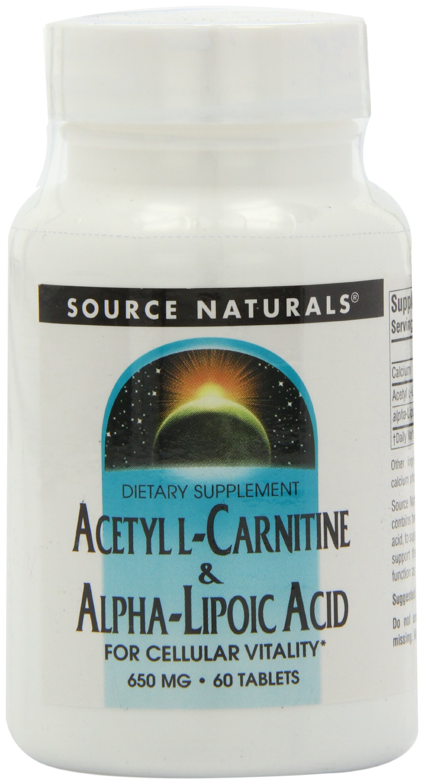 Source Naturals Acetyl LCarnitine and Alphalipoic Acid, 650mg, 60