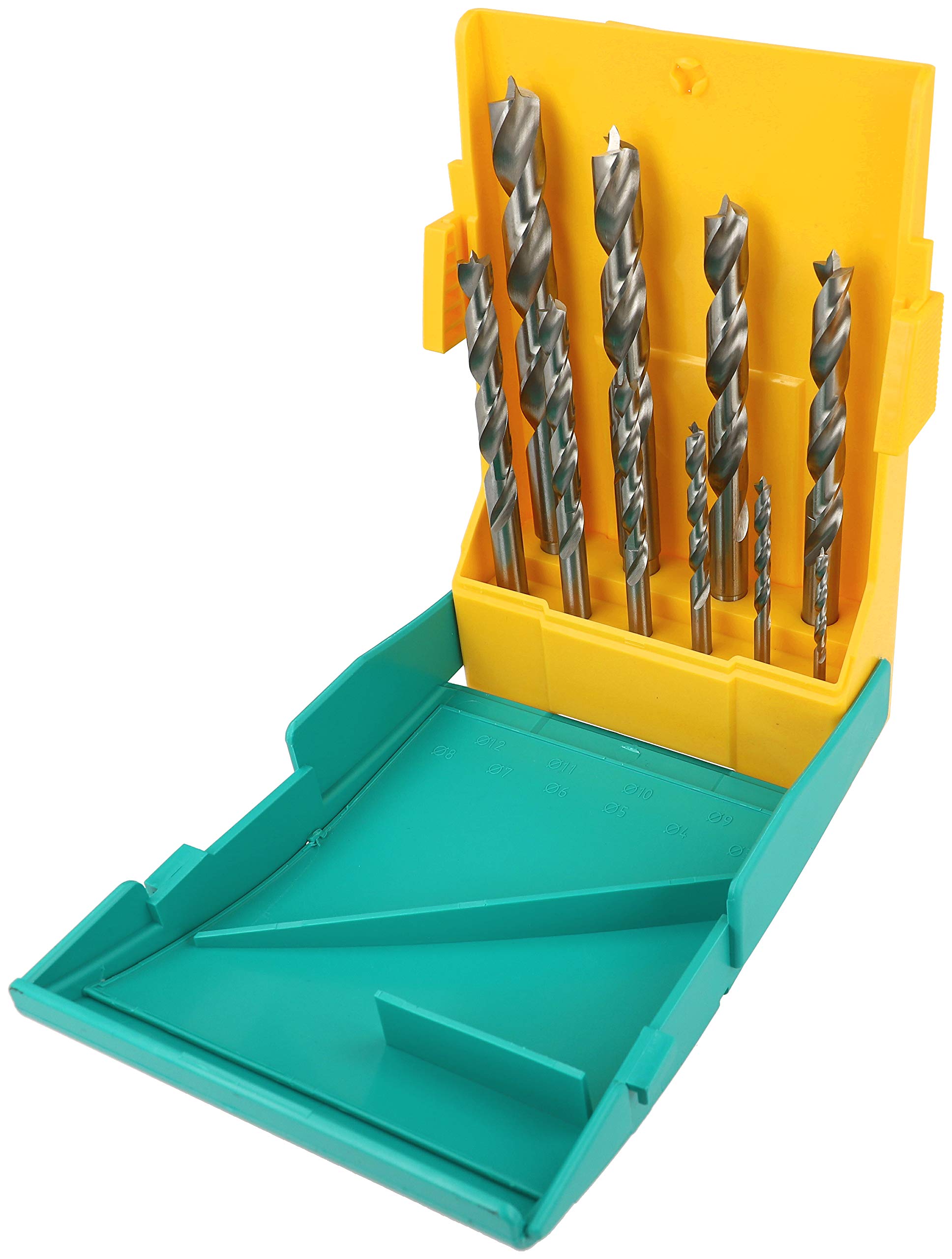 Heller Tools 335 HSS Turbo Wood Drill Bit, for the strictest requirements, even in the hardest woods, set 10-pcs. Ø 3/4/5/6/7/8/9/10/11/12 mm