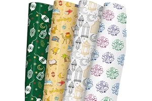 RiukRaiu Eid Mubarak Wrapping Paper for Kids - Ramadan Kareem, Lantern, Mosque, Camel - Islamic Gift Wrap for Eid Al-Fitr - 8 Sheets Folded Flat 20x29 Inches, Easy To Store