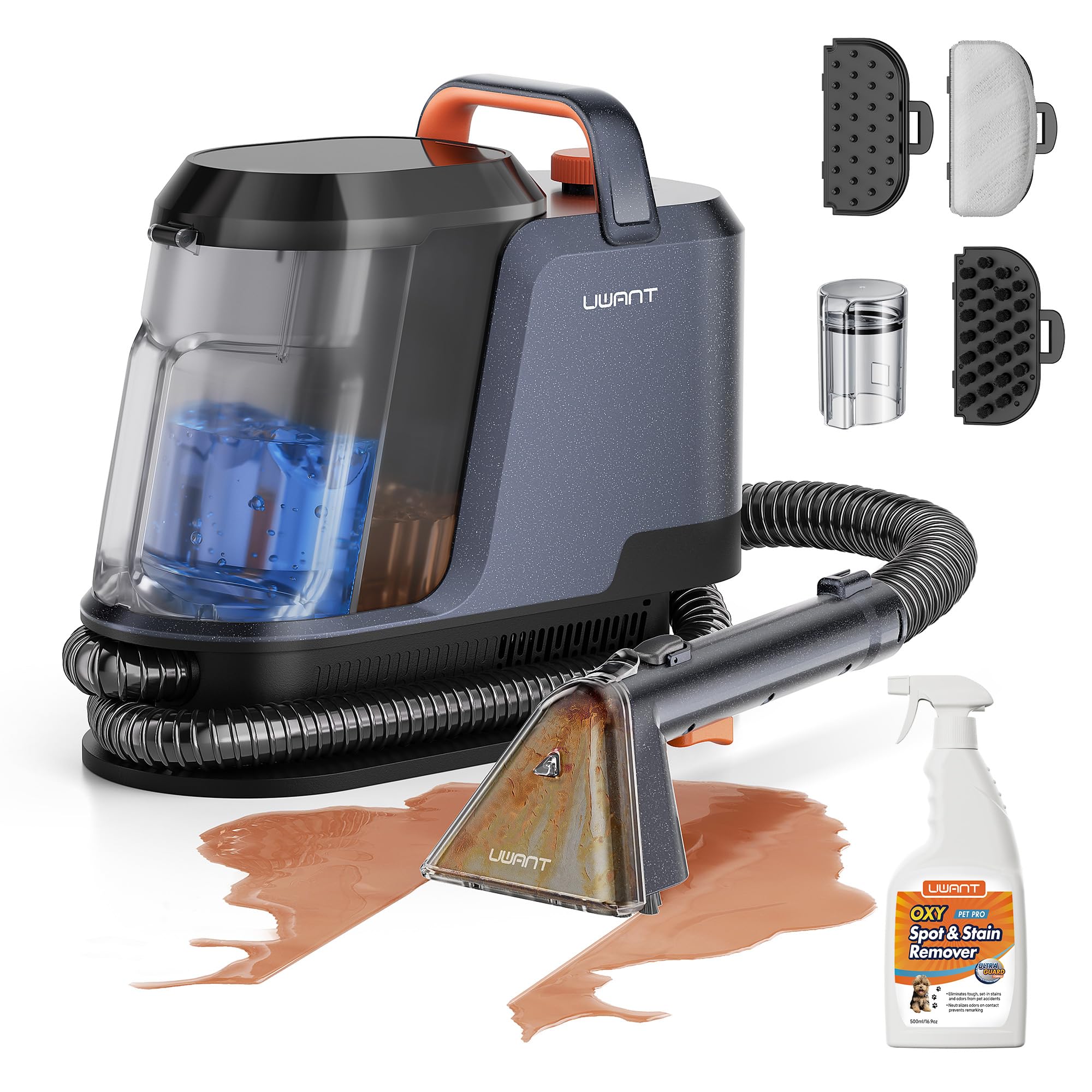 Photo 1 of uwant Portable Carpet and Upholstery for Deep Cleaner, 18Kpa Carpet Cleaner Machine for Cars, Pets with Pet Pro Solution and Self Cleaning Set of 1 for Spot, Rug, Couch