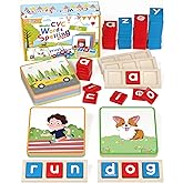 Wooden CVC Word Spelling Games, Montessori Educational Learning Toys Gifts for 3 4 5 6 Year Old Kids, Preschool Kindergarten Learning Activities, Sight Words Flash Cards Reading Letters for Toddlers