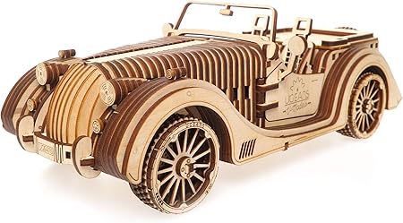 Ugears Roadster VM-01 | Wooden Gear Puzzle | STEM DIY Kits for Adults | Hand-Crank Powered Puzzle Functional Vehicles with Working Pistons, Wheels, Shocks | Educational Kit Mechanical Gear Puzzle