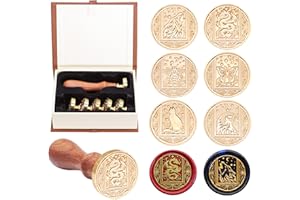 SWANGSA Wax Seal Stamp Set, Vintage 6 Pieces Sealing Wax Stamp Heads and 1 Wooden Handle for Wedding Party Invitations, Letters, Envelopes, Christmas (Starry Animals Set)