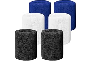 IMAGERIO 6 Pack 4 Inch Wrist Sweatbands Tennis Wrist Bands Absorbent Sweat Band for Men and Women, Breathable Cotton Sweatbands for Work Out, Football, Basketball, Running Athletic Sports