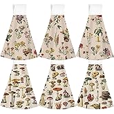 Jingmore 6 Pcs Summer Hanging Kitchen Towels with Loop Hand Tie Towels Microfiber Drying Baking Cooking Cloth(Khaki,Mushroom)