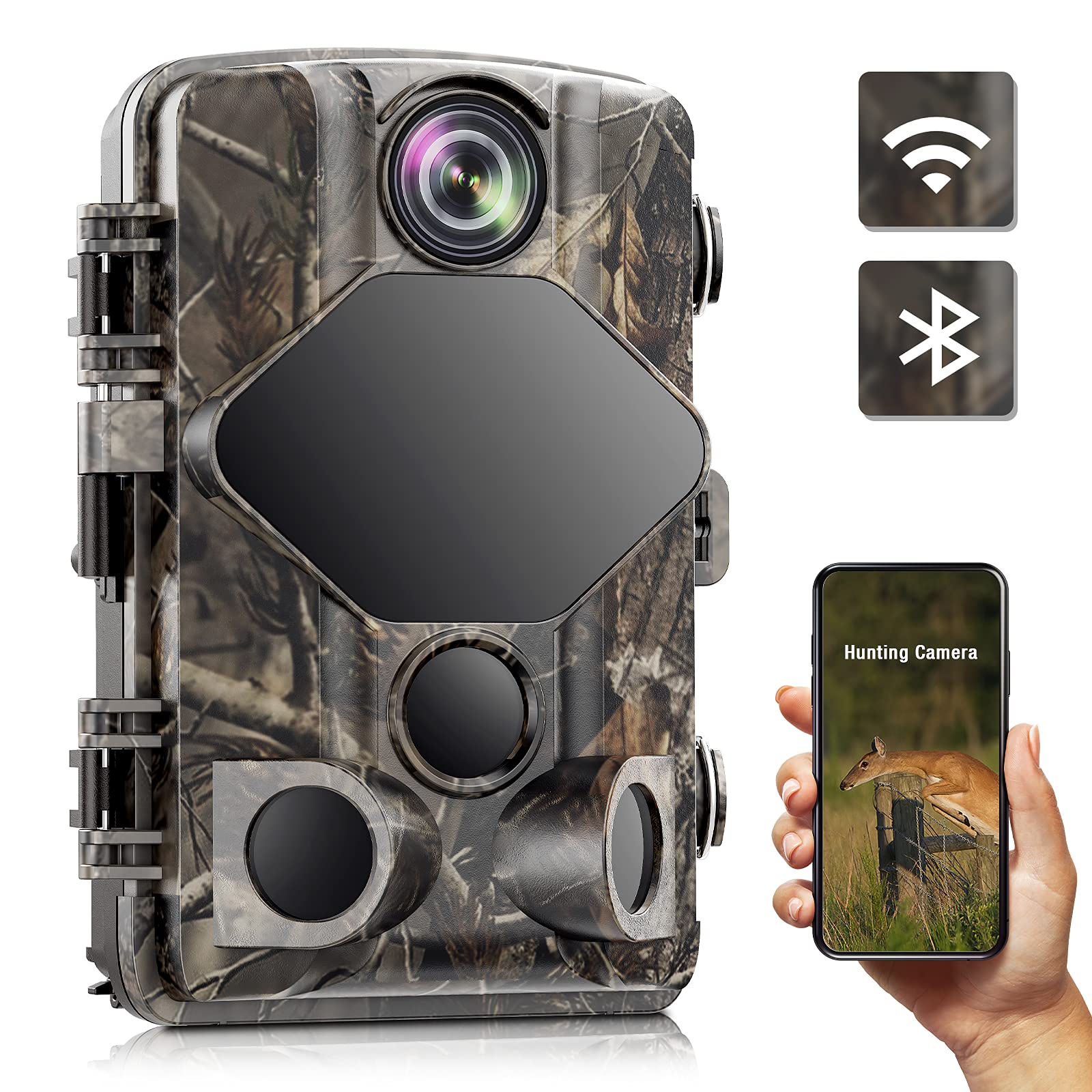 4K 24MP Wildlife Camera WiFi, 2160P Trail Camera WiFi Bluetooth Hunting Camera with Motion Sensor, Night Vision 20m/65ft, IP66 Waterproof, No Glowing IR LEDs, Wildlife Camera Trap for Animal Watching