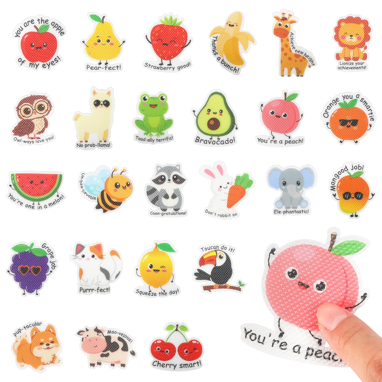 Photo 1 of 50 Pcs Anxiety Sensory Stickers Motivational Textured Calm Strips Cute Animals Fruits Reward Calm Stickers Mood Calming Stress Anxiety Relief Sticker for Adult Teen Classroom Must Haves Supplies