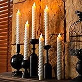 Baquler 6 Pcs White Flameless Taper Candle Twisted LED 9.65 Inch Spiral Taper Candles Battery Operated Twisted Candlesticks for Spring Wedding Birthday Home Party Holiday Dinner Fireplace