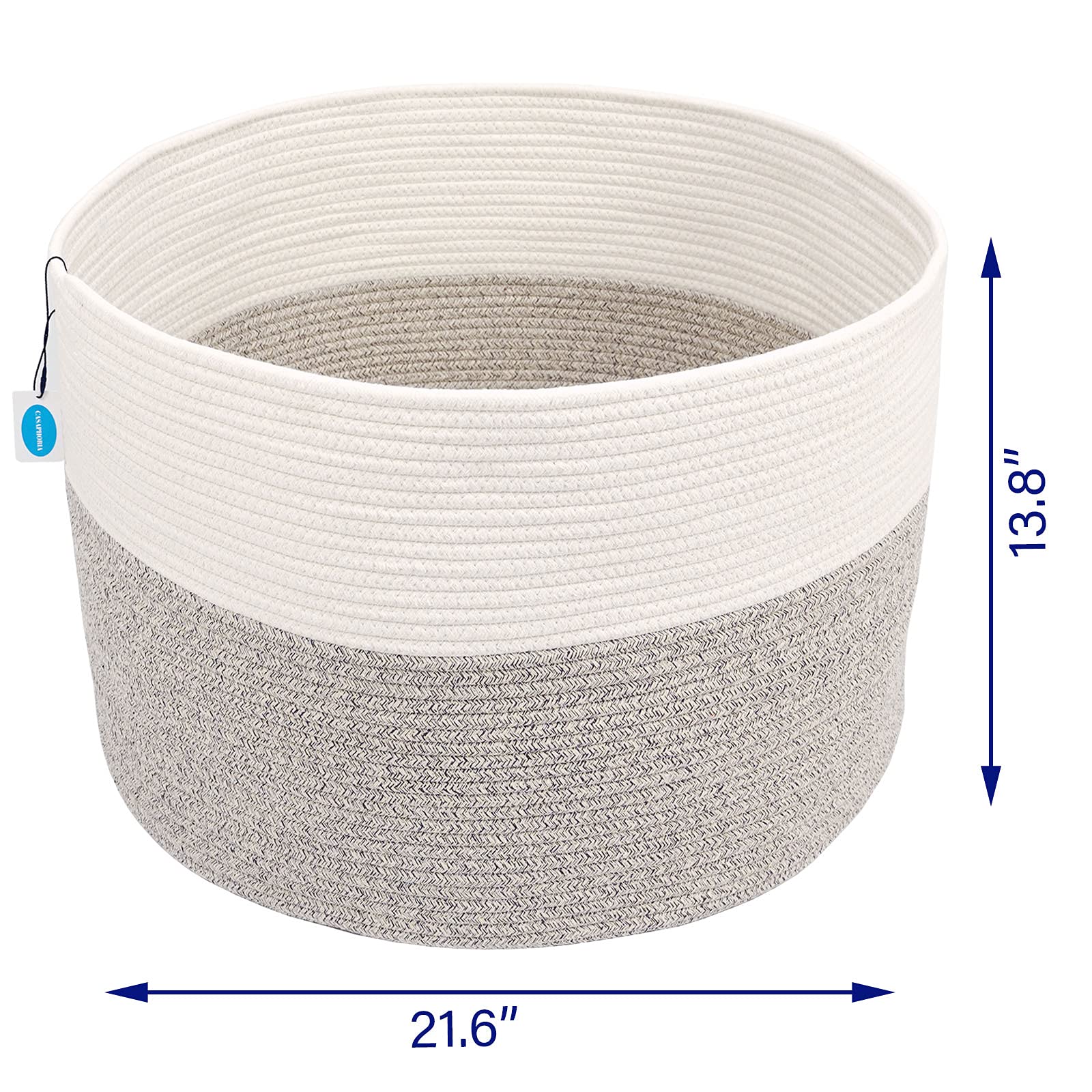 Casaphoria XXXLarge Cotton Rope Basket for Living Room - Woven Storage Basket with Handle for Blankets, Towels and Pillows Laundry Hamper | White and Brown (22