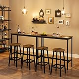 VASAGLE Dining Table Set Bar Table and Stools Industrial Rustic Brown Ink Black view 3